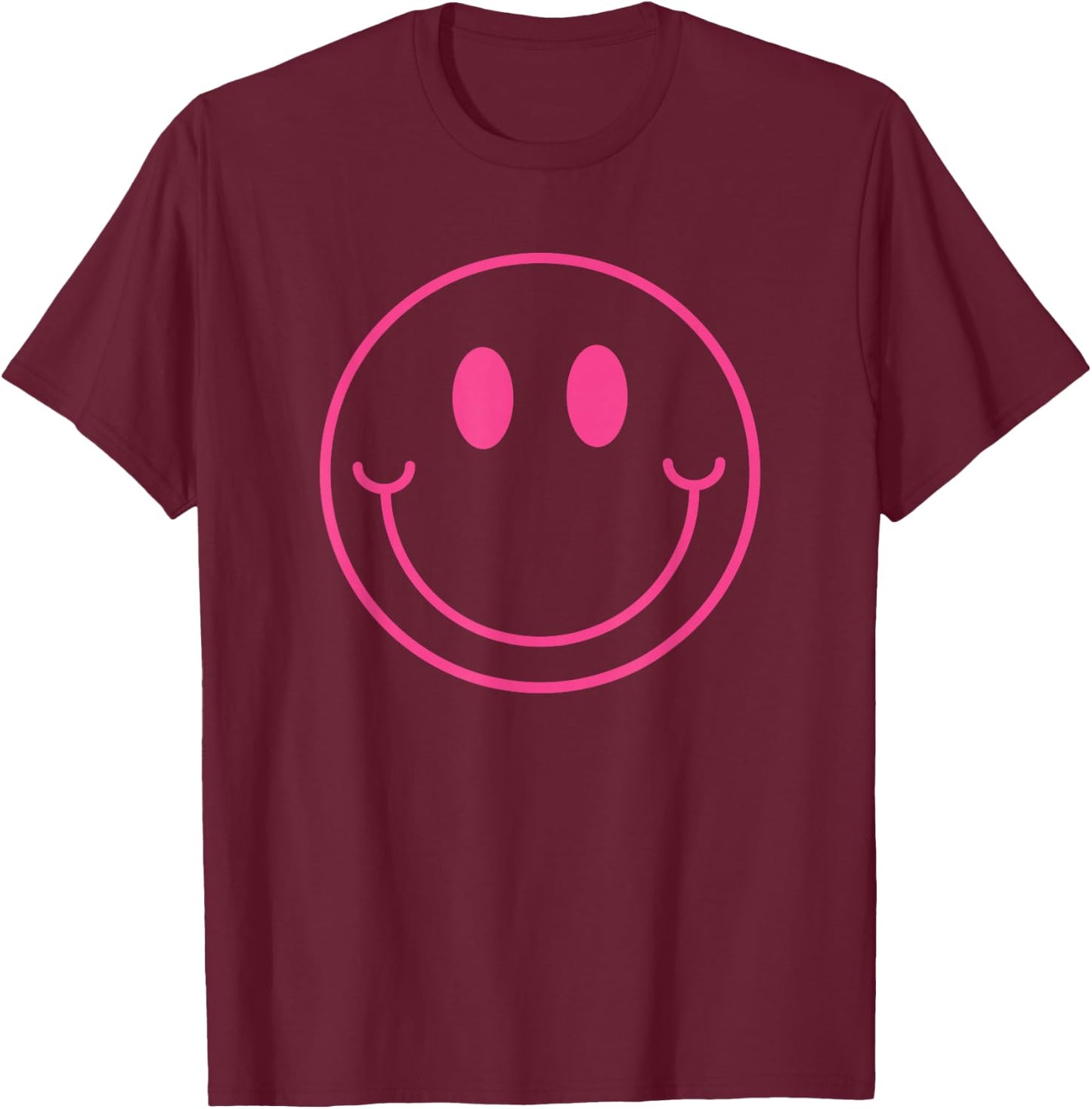 70s Cute Pink Smile Face Shirt Peace Happy Smiling Face T-Shirt - T-Shirt | Maroon