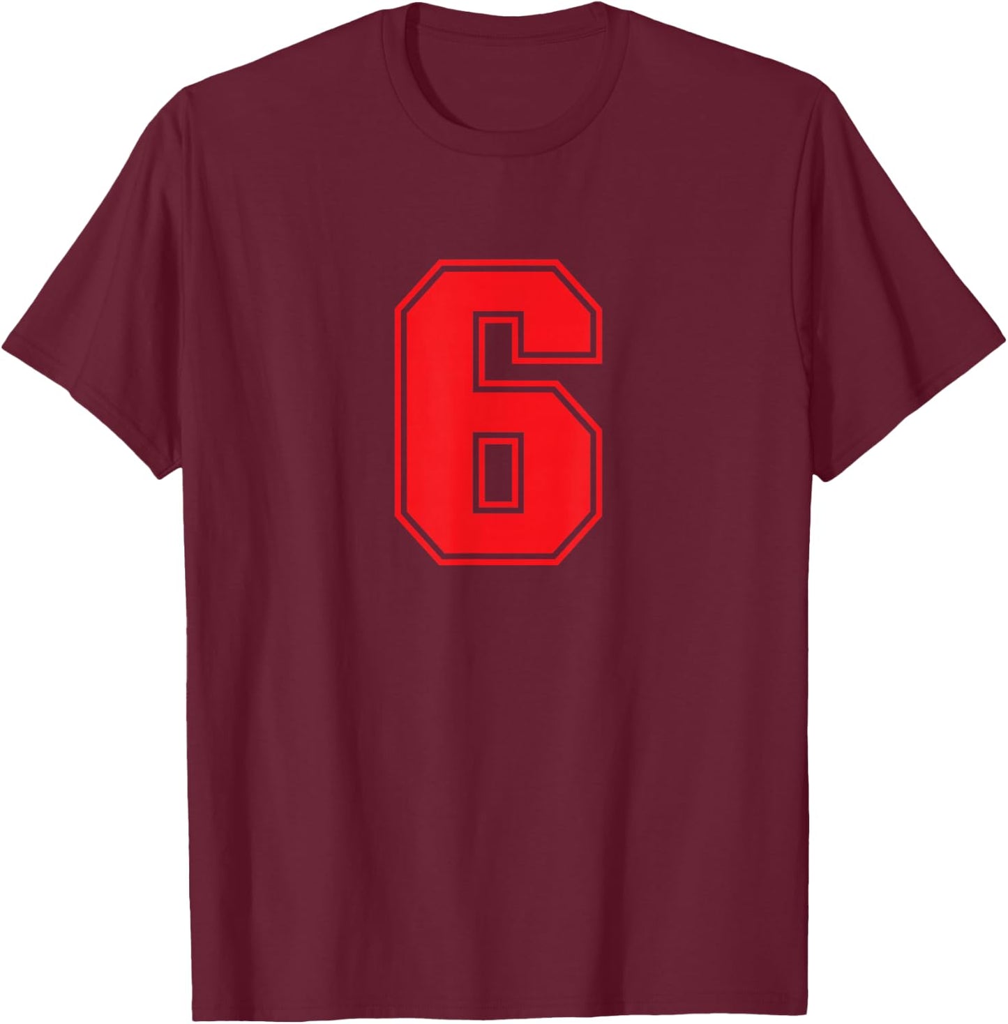 Number #6 Red Sport Number T-Shirt - T-Shirt | Maroon