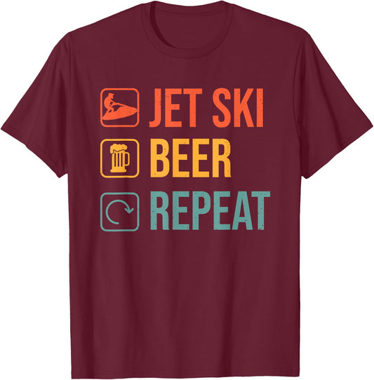 Jet Ski Beer Repeat Funny Jet Ski Operator Jetski Rider T-Shirt - T-Shirt | Maroon