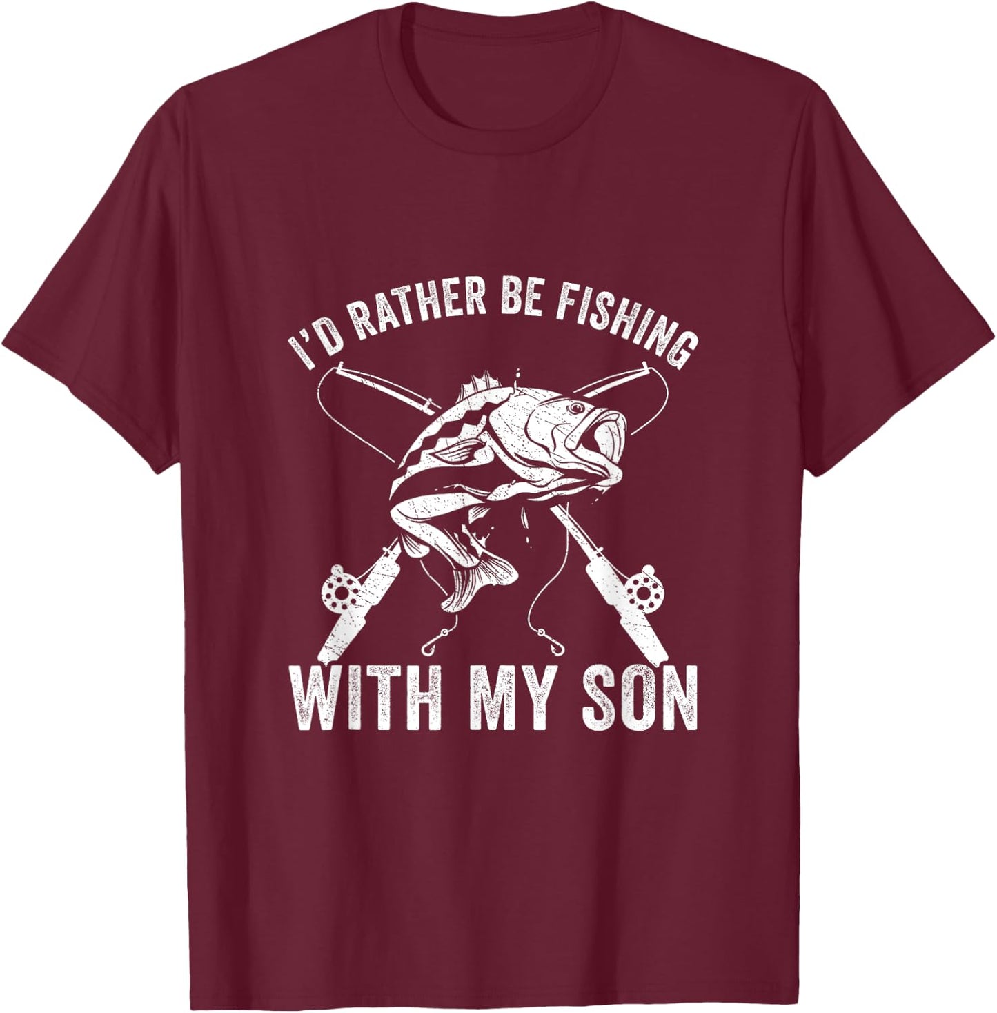 Father and Son Rather be Fishing with my Son Funny Fishing T-Shirt - T-Shirt | Maroon