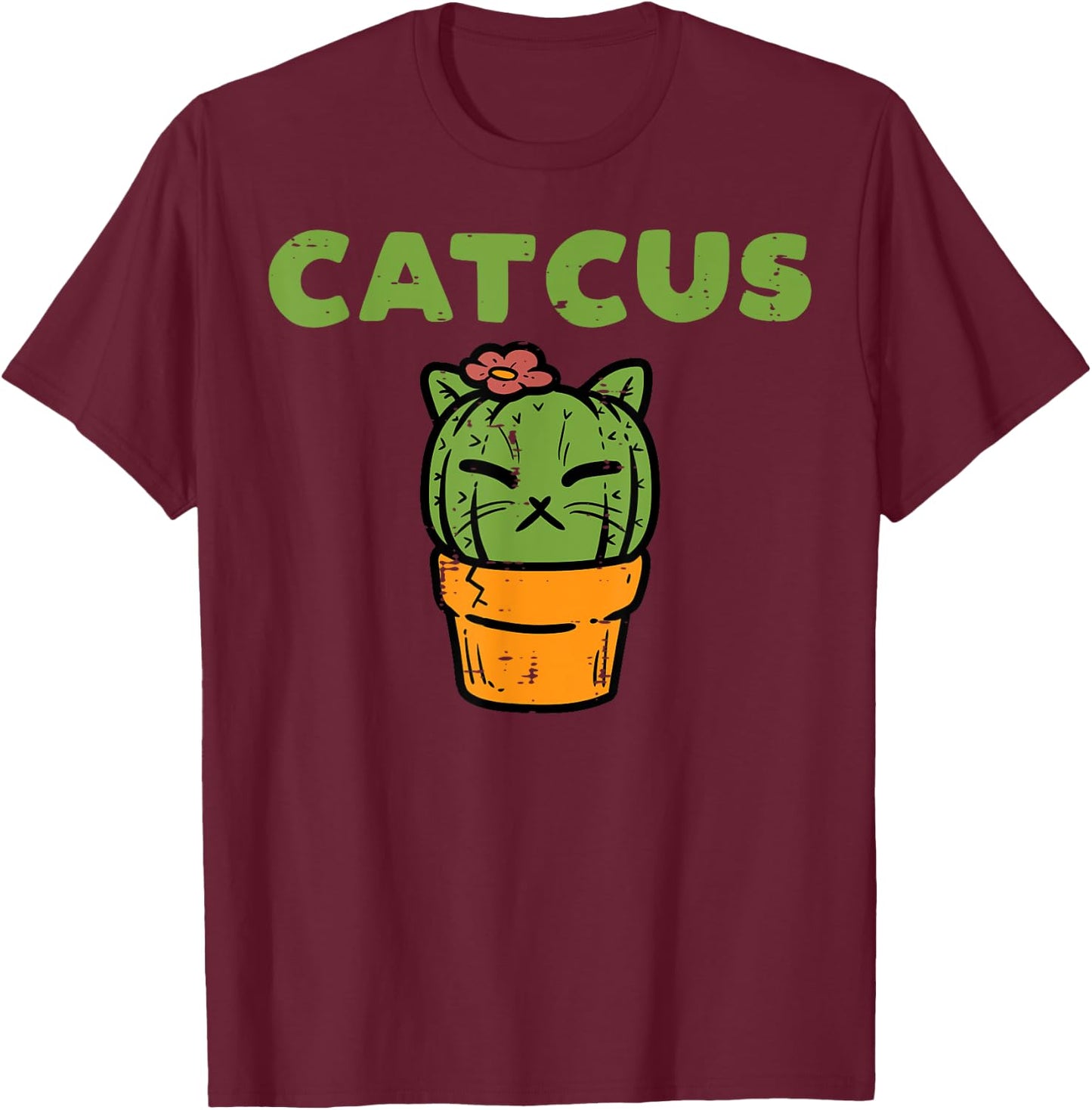 Cat Cactus Cute Succulent Plant Kitten Women Girls Kids T-Shirt - T-Shirt | Maroon
