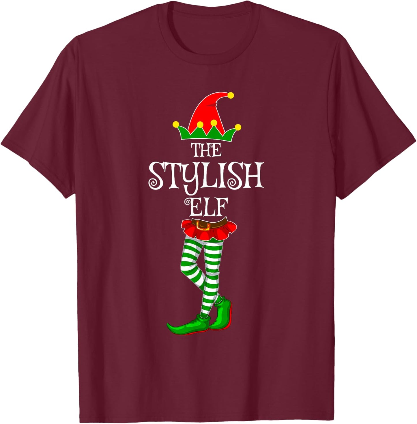 The Stylish Elf Family Matching Xmas Funny Idea Christmas T-Shirt - T-Shirt | Maroon