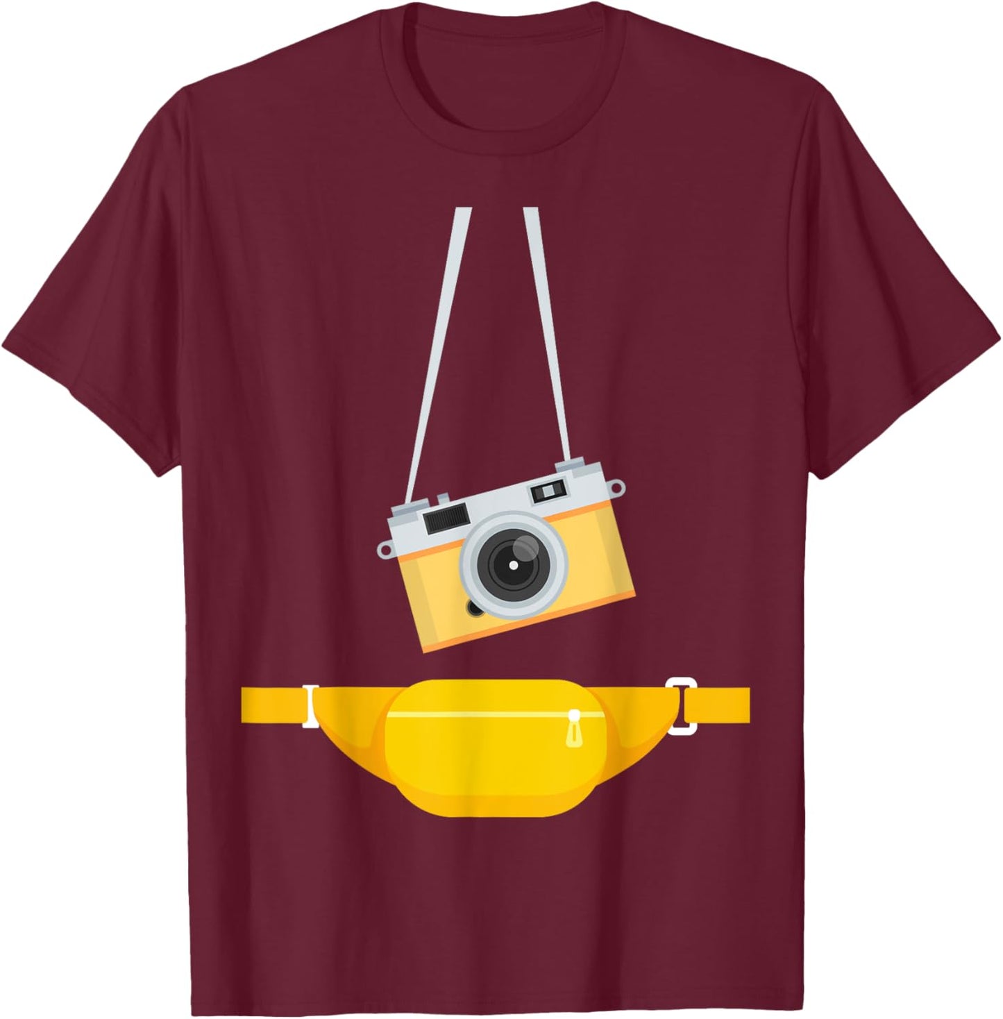 Fake Tourist Photographer Strap Hanging Camera & Bum Bag T-Shirt - T-Shirt | Maroon