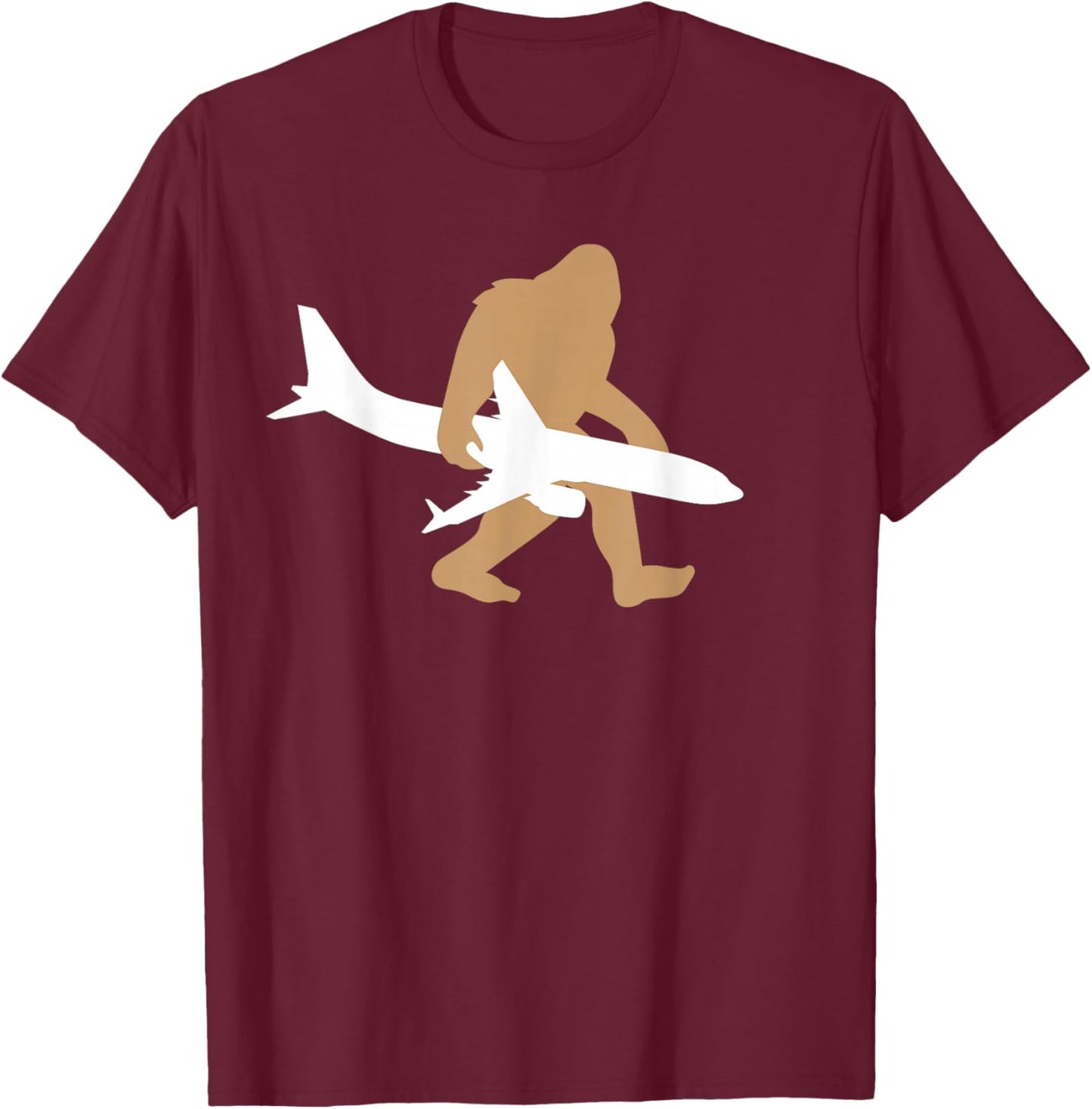 Funny Bigfoot Airplane Shirt, Cute Pilot Sasquatch Gift T-Shirt - T-Shirt | Maroon