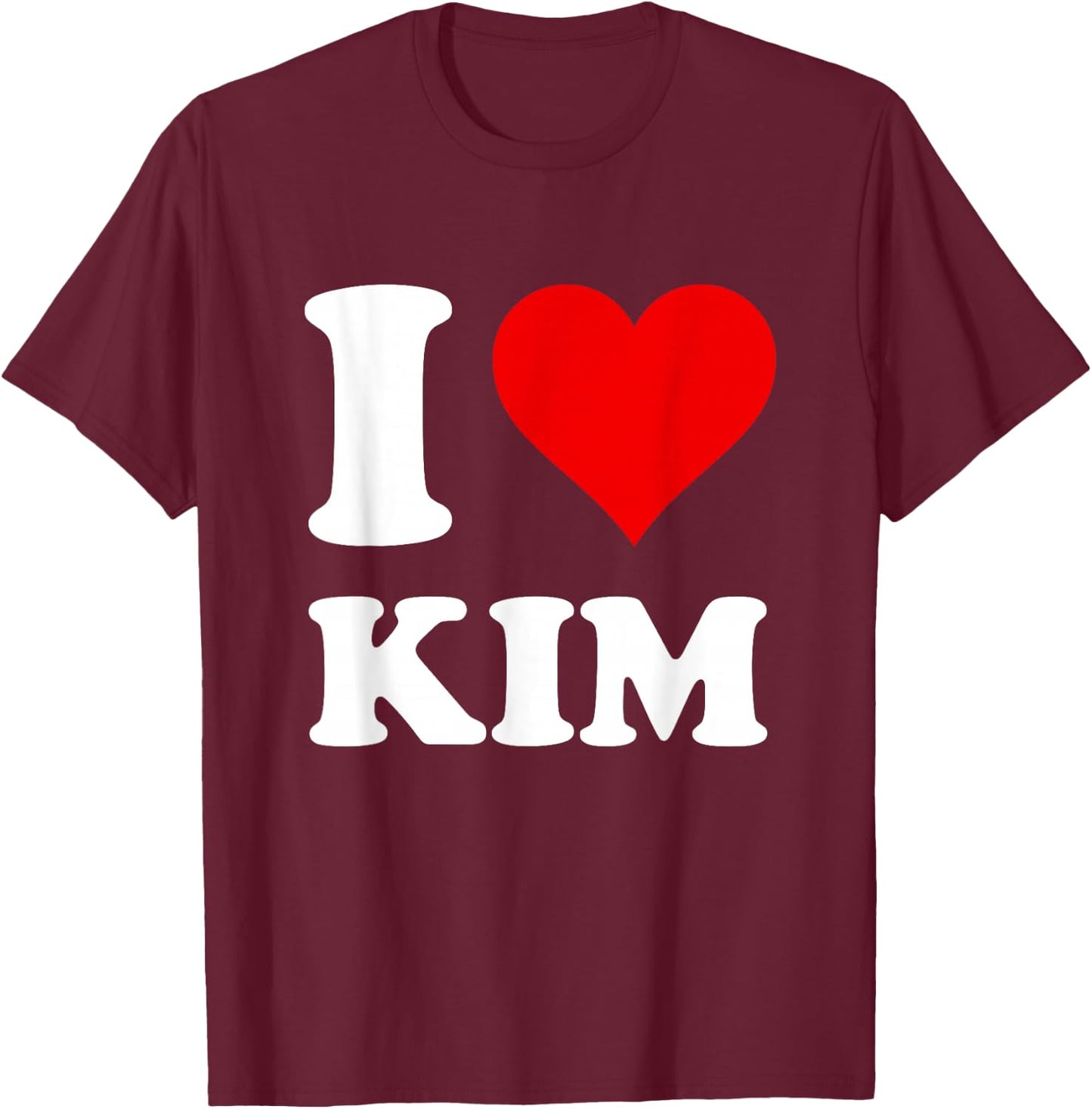 Red Heart Motif I Love Kim T-Shirt - T-Shirt | Maroon