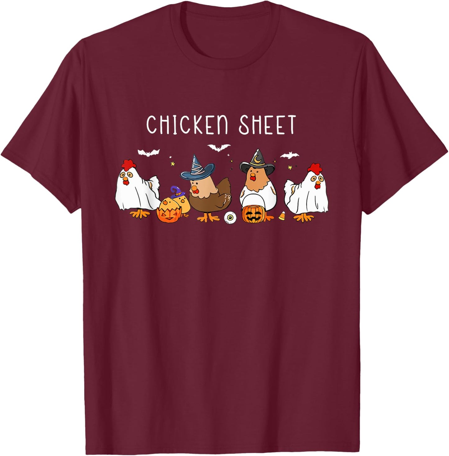 Funny Chickens Boo Ghost Farm Animal Halloween Chicken Sheet T-Shirt - T-Shirt | Maroon