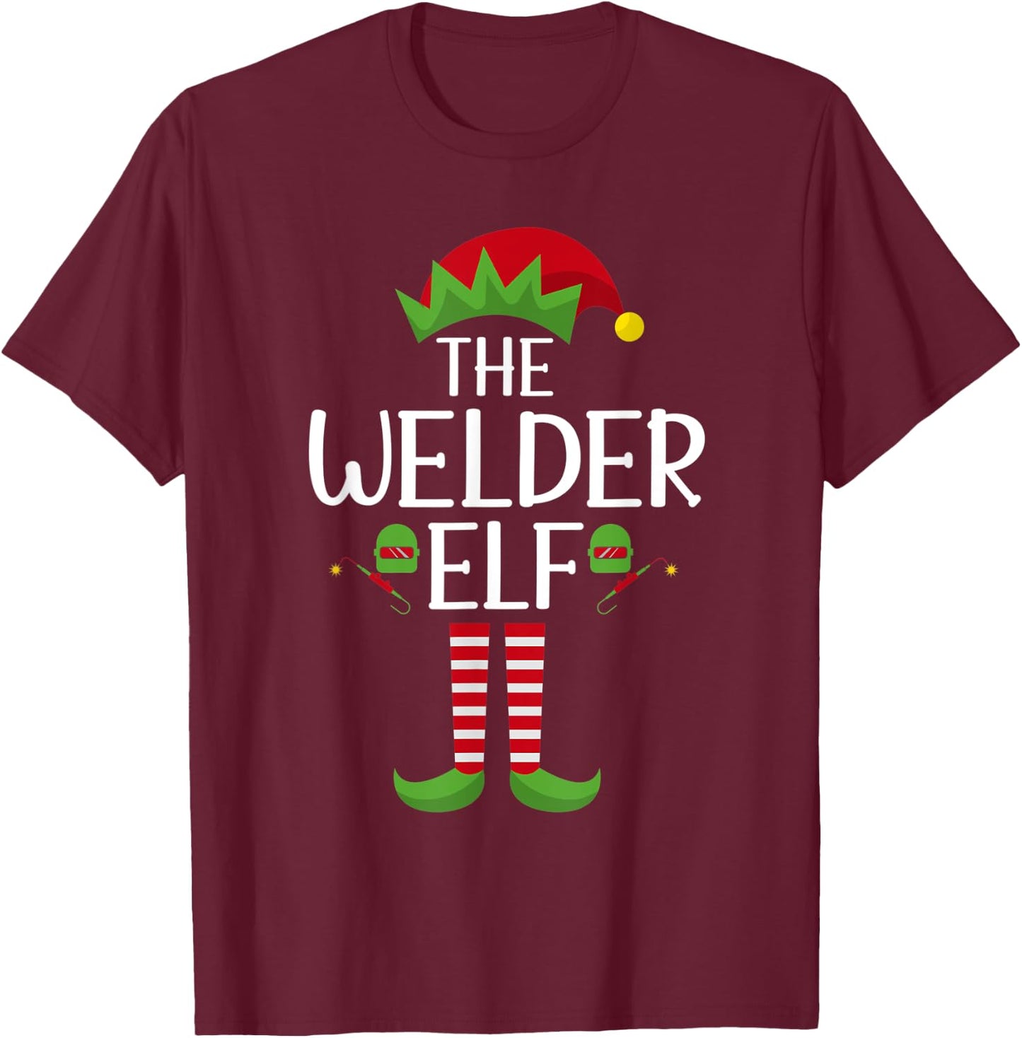 Elf Group Matching Family Christmas Costume The Welder Elf T-Shirt - T-Shirt | Maroon