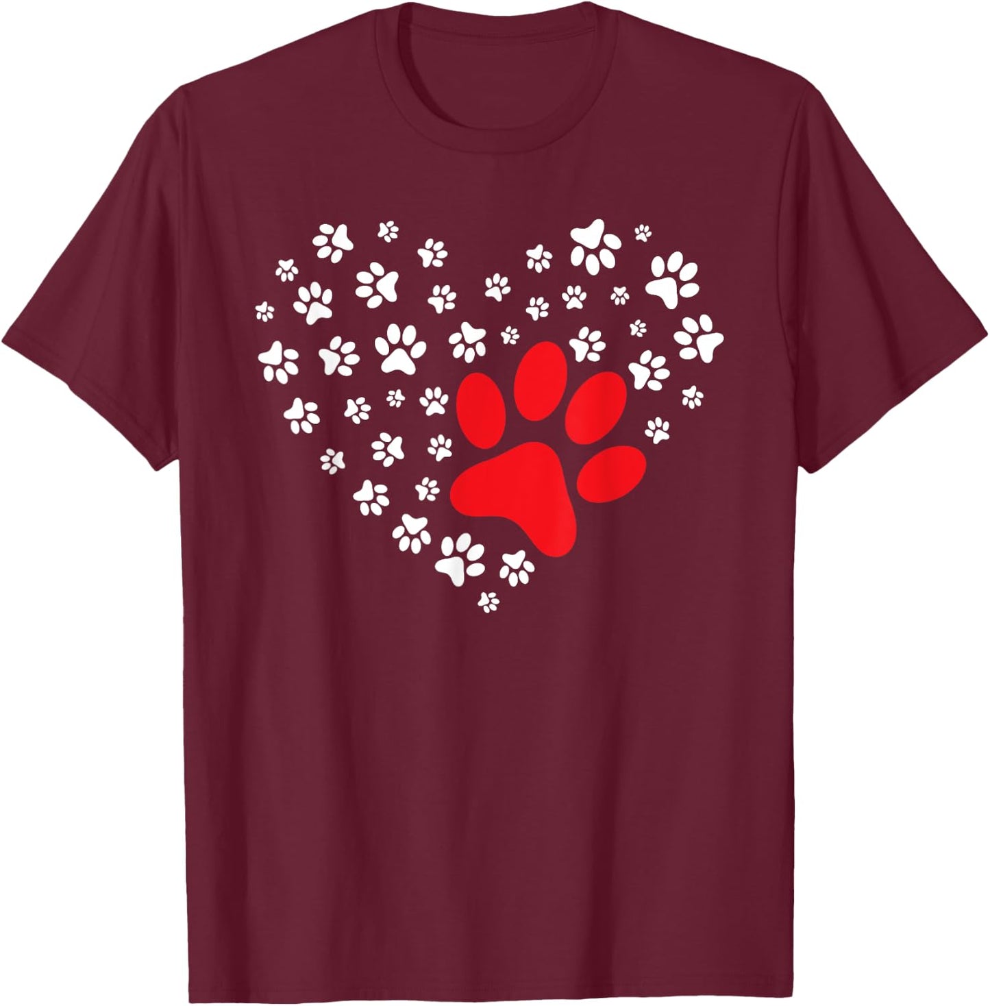 Dog Paw Heart - Dog Lover Puppy Owner T-Shirt - T-Shirt | Maroon
