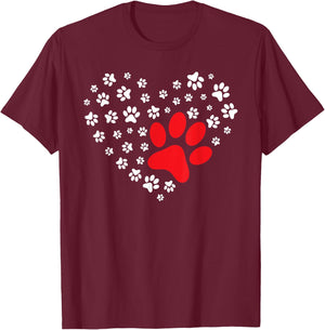 Dog Paw Heart - Dog Lover Puppy Owner T-Shirt - T-Shirt | Maroon