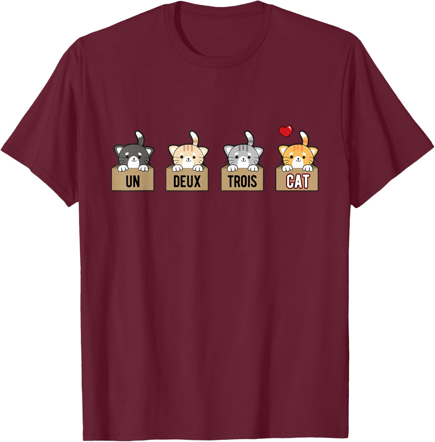 Un Deux Trois Cat Funny French Cat Pun T-Shirt - T-Shirt | Maroon