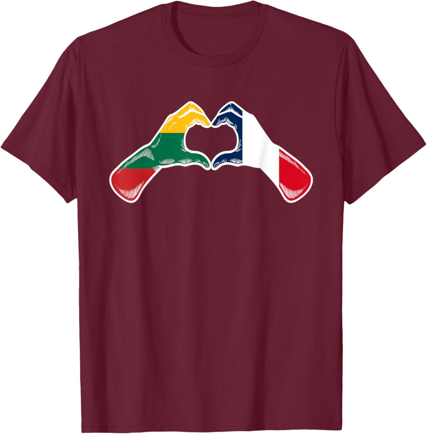 Lithuania France Flag - Lithuanian French Heart T-Shirt - T-Shirt | Maroon