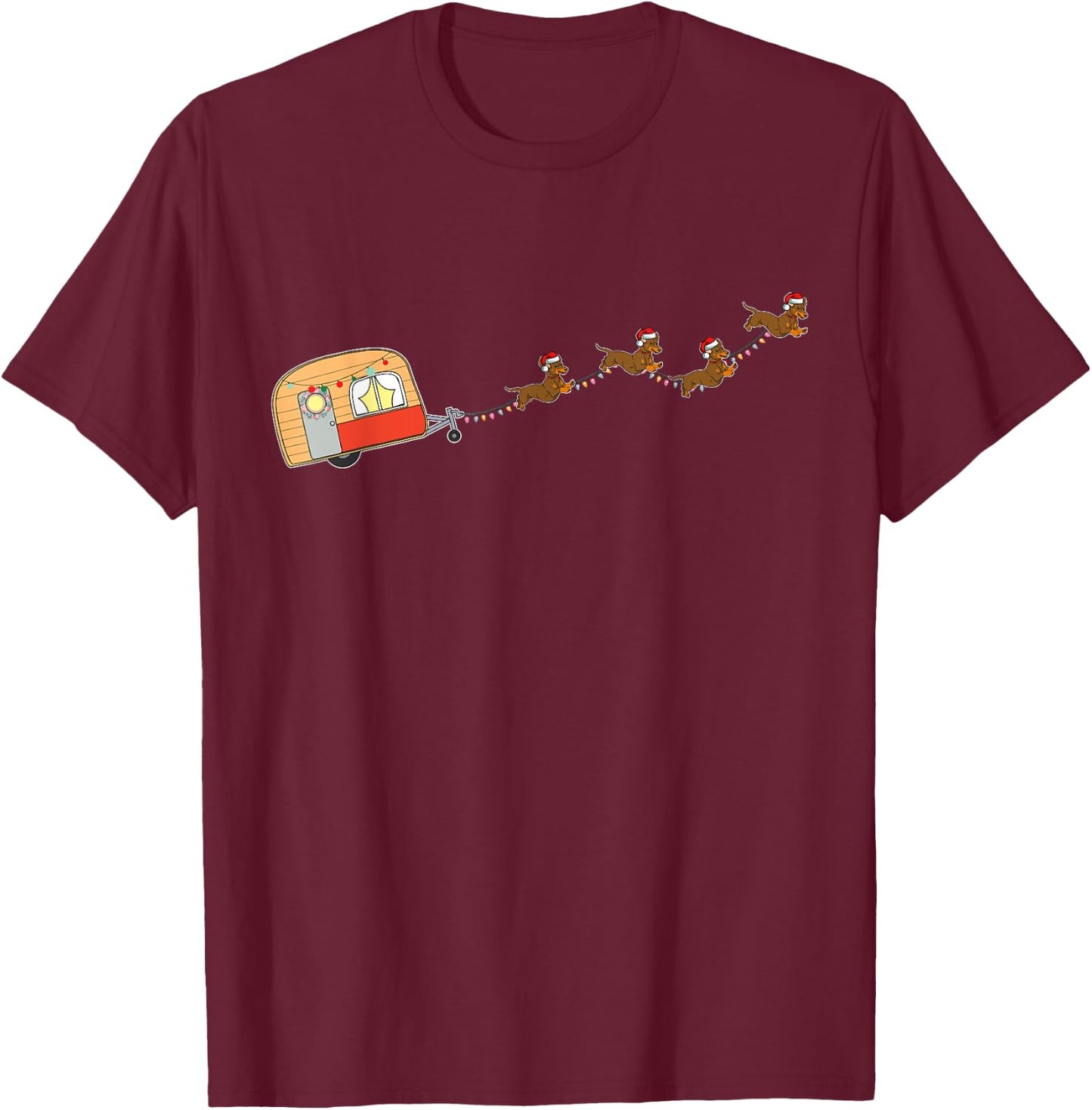 Camper Van Christmas Dachshund Sleigh Doxie Dog X-mas Pajama Women Kids T-Shirt - T-Shirt | Maroon