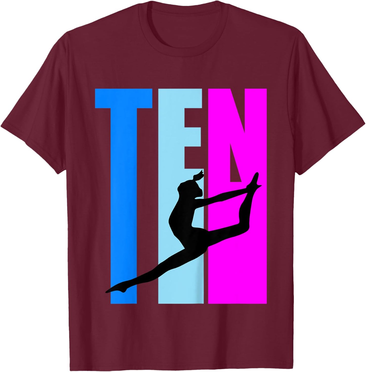 Kids 10th Birthday Gymnastics Girls Gymnast Dance Dancer Dancing T-Shirt - T-Shirt | Maroon