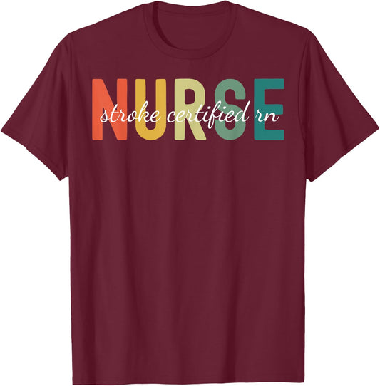 Retro Medical Stroke Certified Registered SCRN Nurse Women T-Shirt - T-Shirt | Maroon