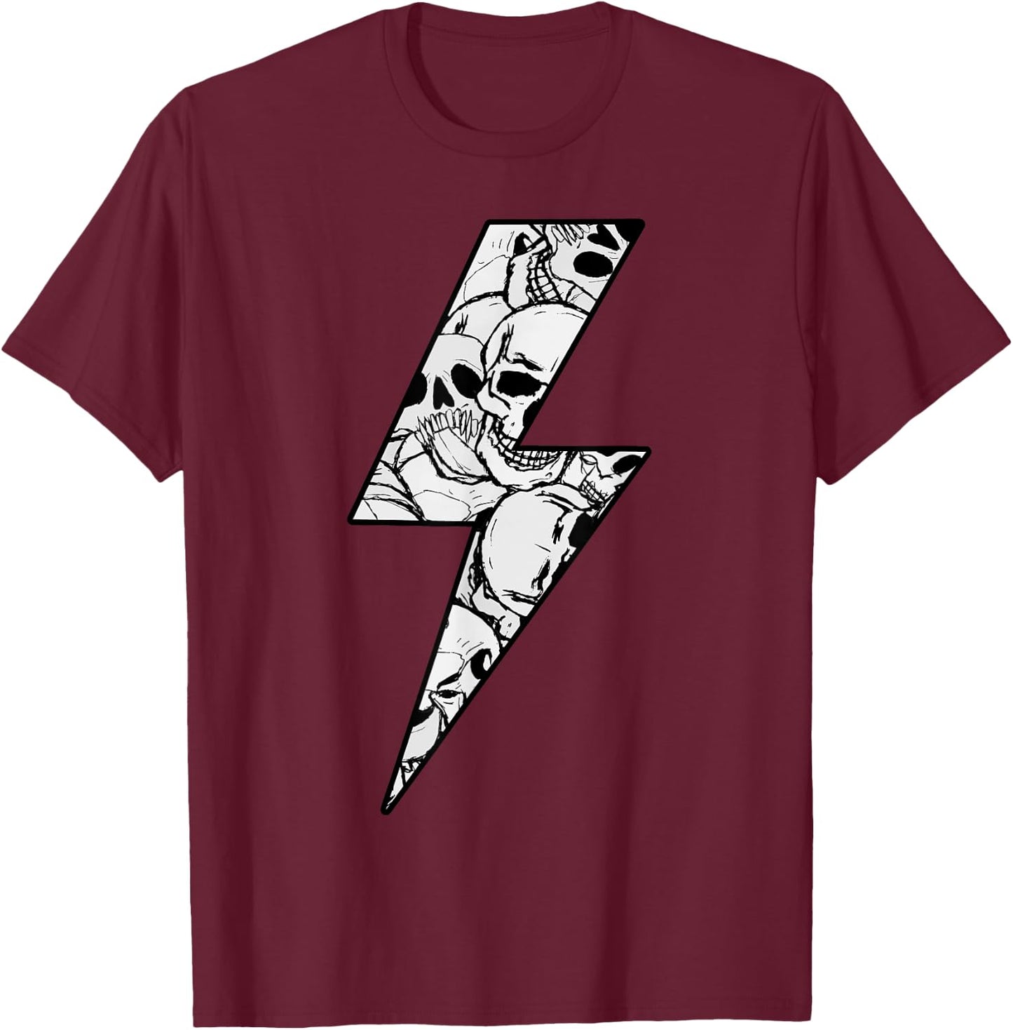 Awesome SKULLS CAMO Lightning Bolt T-Shirt - T-Shirt | Maroon