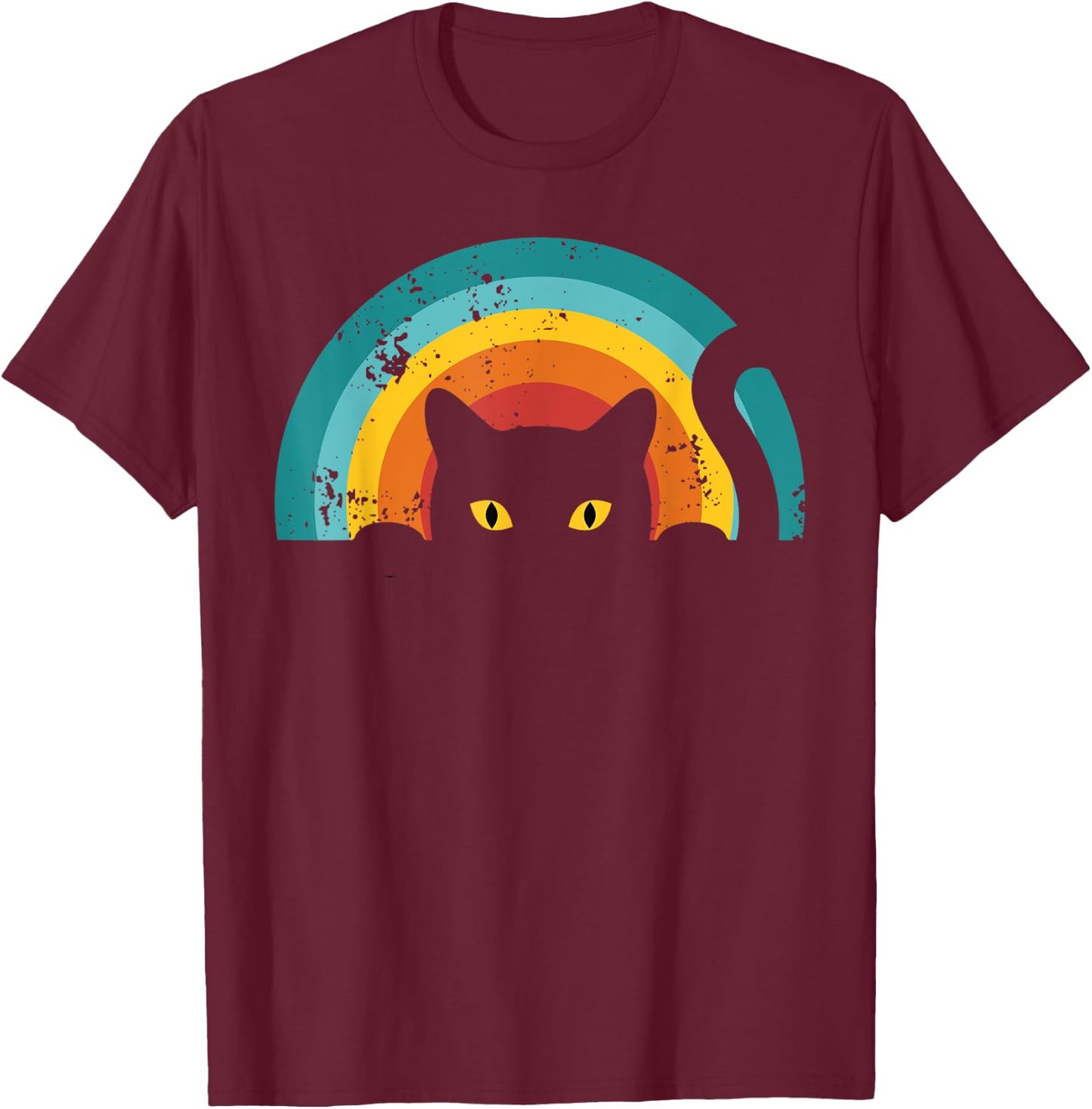 Vintage Style Cat Retro Distressed Cat T-Shirt - T-Shirt | Maroon