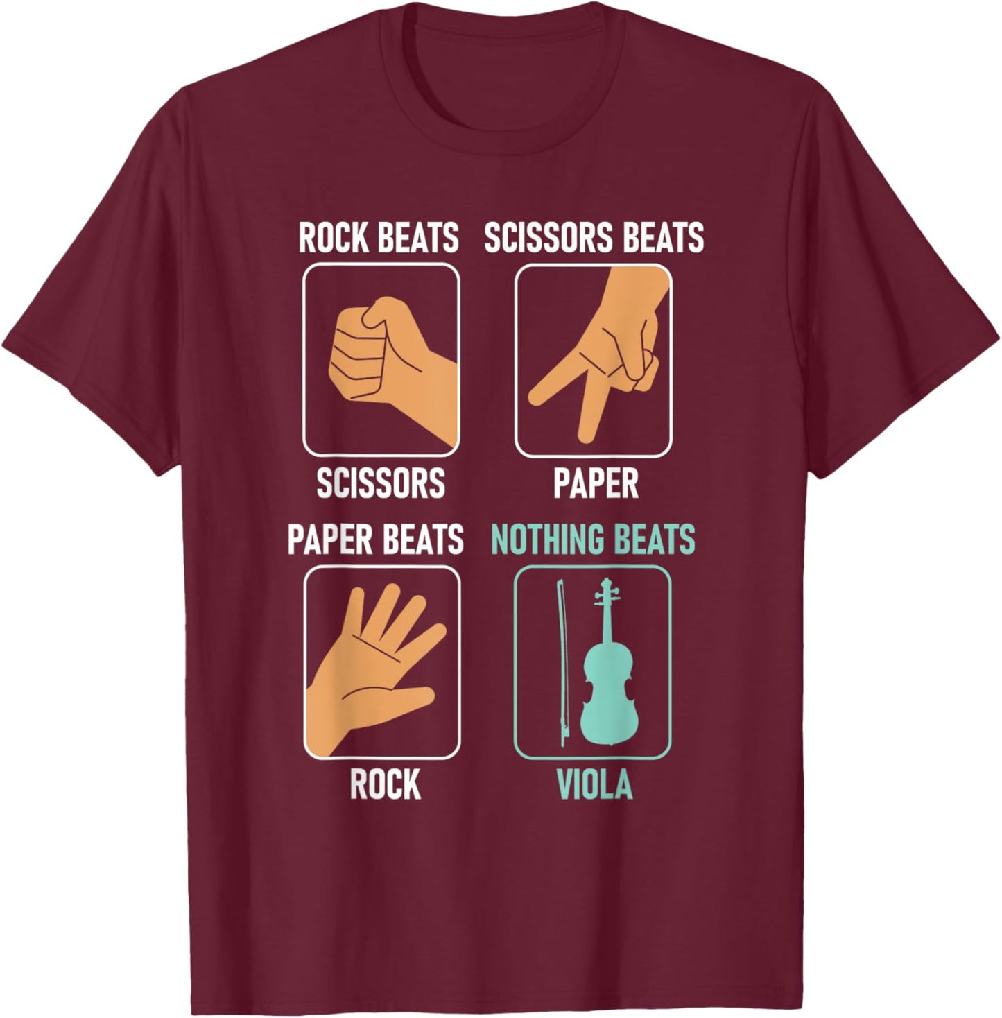 Scissors Paper Rock Viola - Violist Orchestra Band T-Shirt - T-Shirt | Maroon