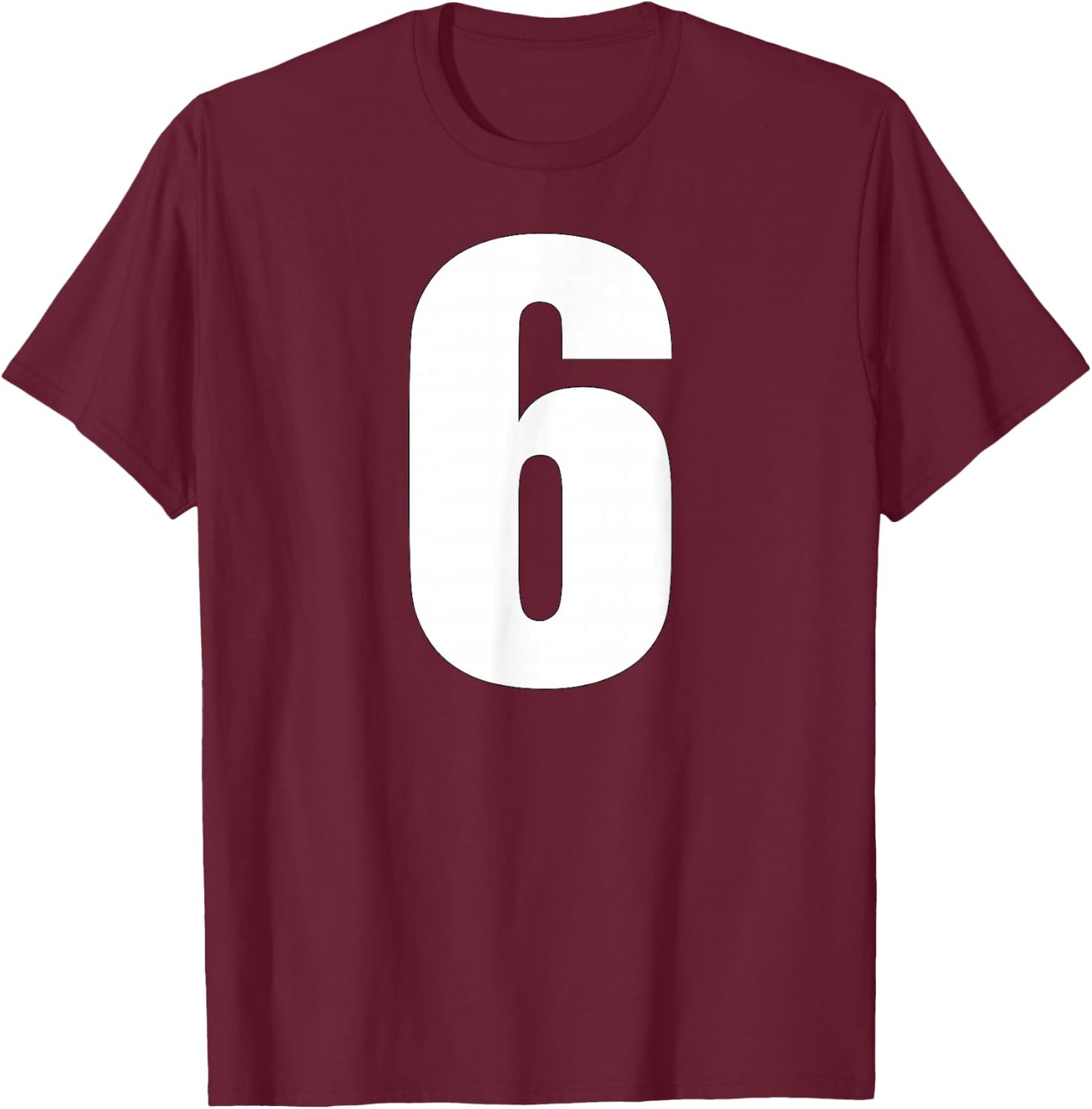 Number Six Numeral 6 Plain White Numbers T-Shirt - T-Shirt | Maroon