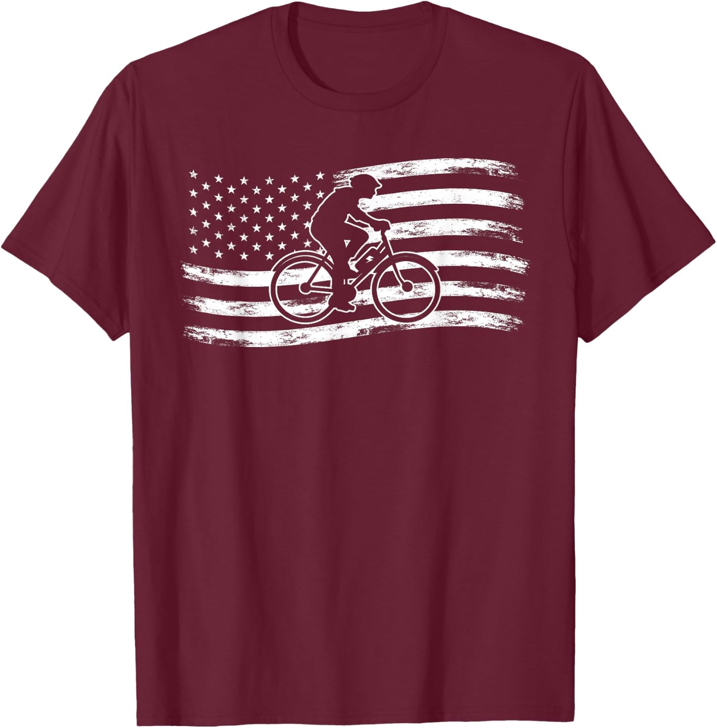 Bicycle Patriotic American Flag Cyclist E-Bike T-Shirt - T-Shirt | Maroon