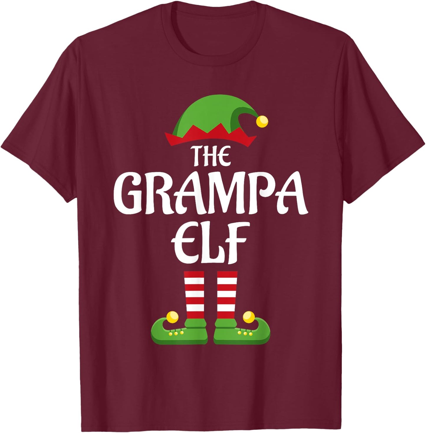 Grampa Elf Family Matching Group Christmas Grandpa T-Shirt - T-Shirt | Maroon