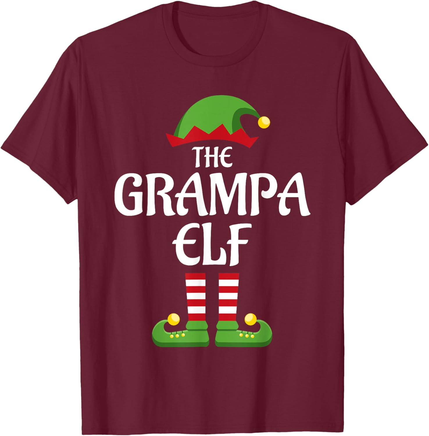 Grampa Elf Family Matching Group Christmas Grandpa T-Shirt - T-Shirt | Maroon