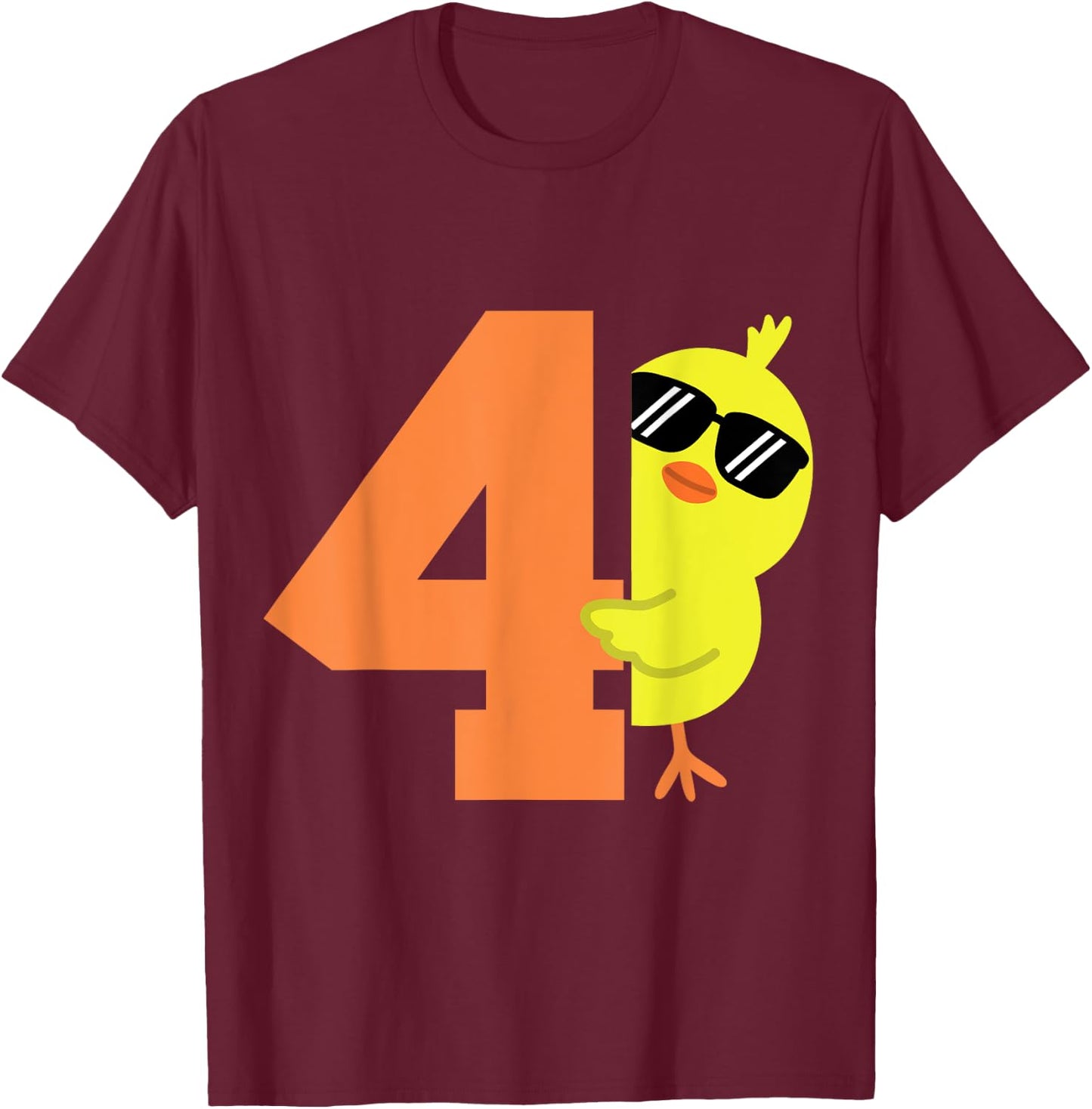 Kids 4th Birthday Chicken Themed Cute 4 Year Old Boys Chick T-Shirt - T-Shirt | Maroon