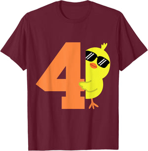 Kids 4th Birthday Chicken Themed Cute 4 Year Old Boys Chick T-Shirt - T-Shirt | Maroon