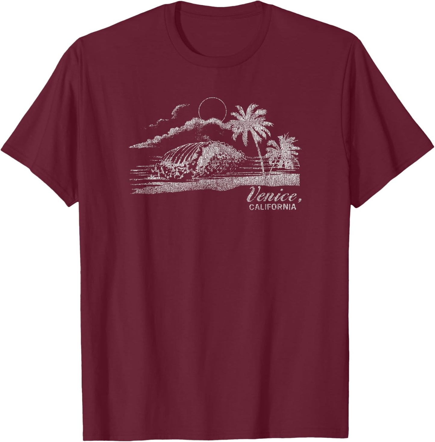 Trendy Classic Centered Venice Beach Wave T-Shirt - T-Shirt | Maroon