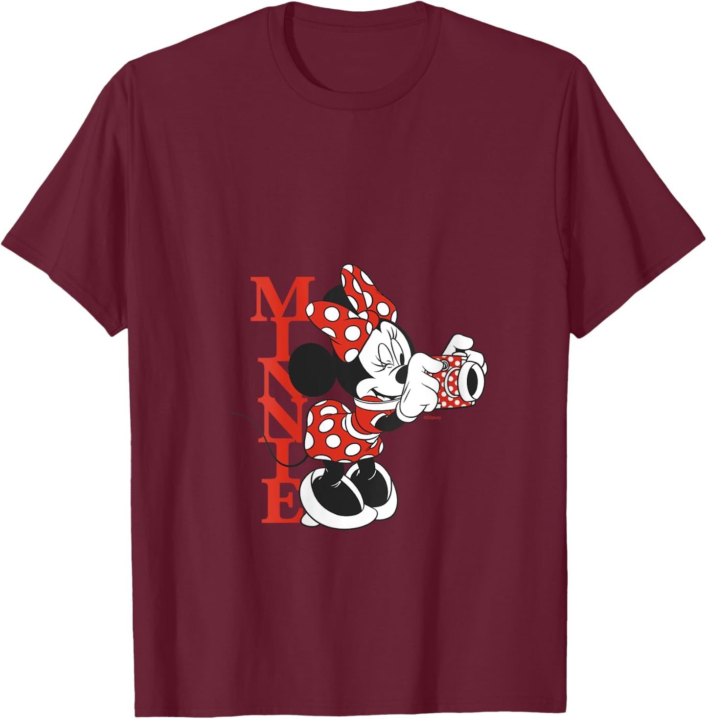 Disney Minnie Mouse with Camera Polka Dot Day Vintage V-Neck T-Shirt - T-Shirt | Maroon