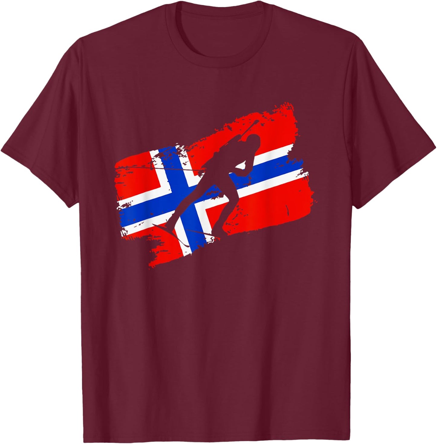 Biathlon Norway Flag Norweigan Cross Country Skiing Shooting T-Shirt - T-Shirt | Maroon