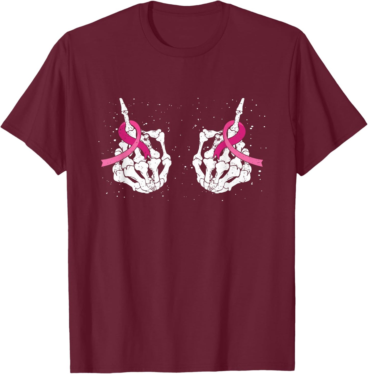 Skeleton Hand Fuck Cancer Pink Funny Breast Cancer Awareness T-Shirt - T-Shirt | Maroon