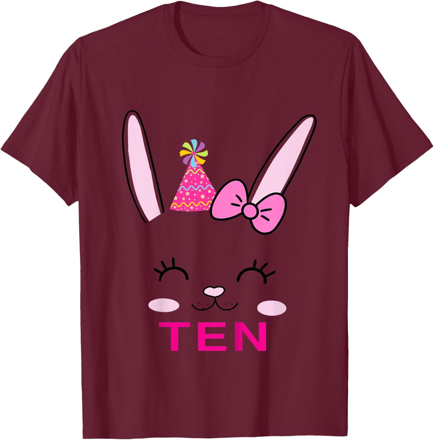 Kids Cute TEN year old Bunny Birthday Theme Party Outfit Girls T-Shirt - T-Shirt | Maroon