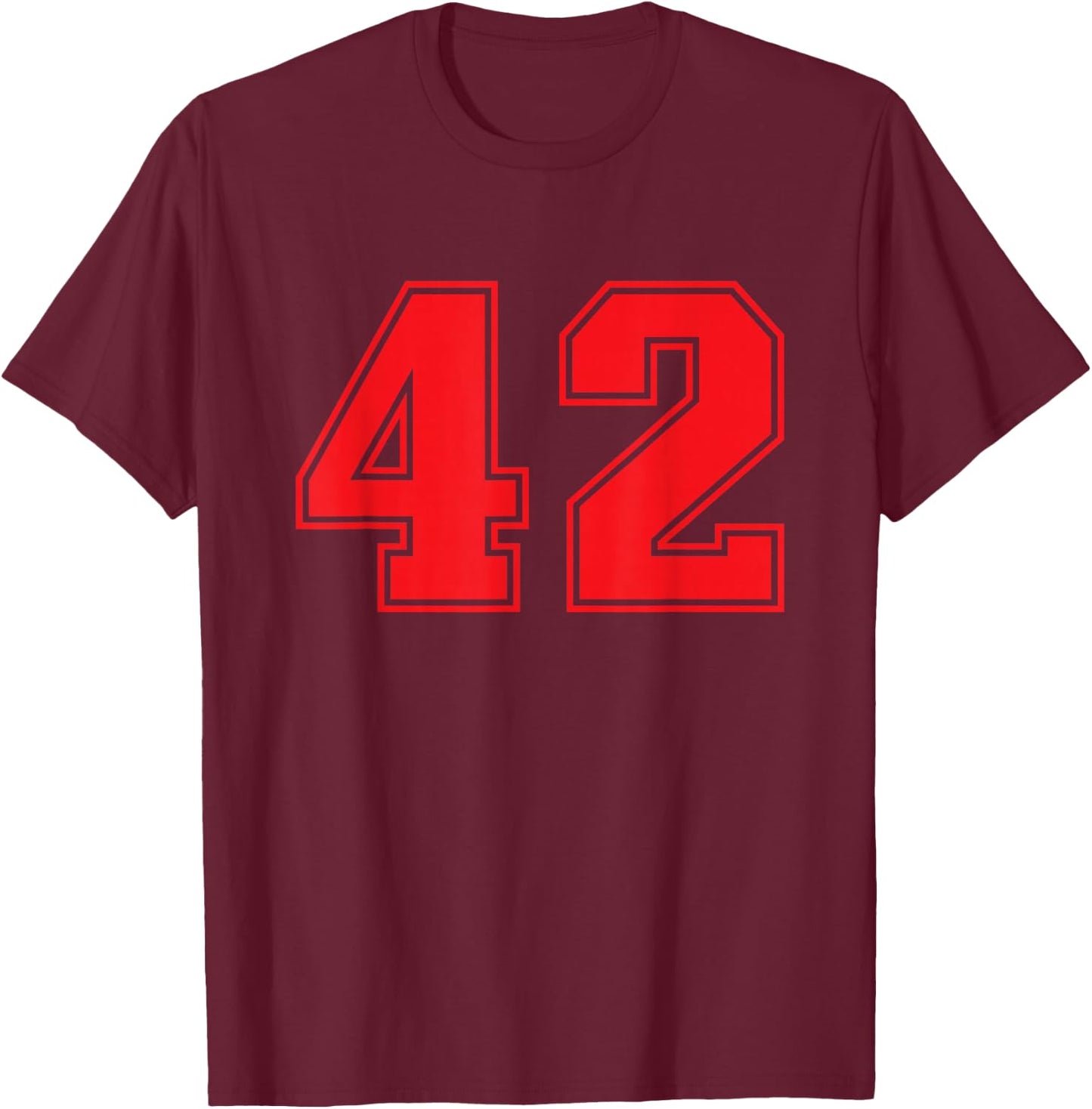 Red Number 42 Sports Team T-Shirt - T-Shirt | Maroon