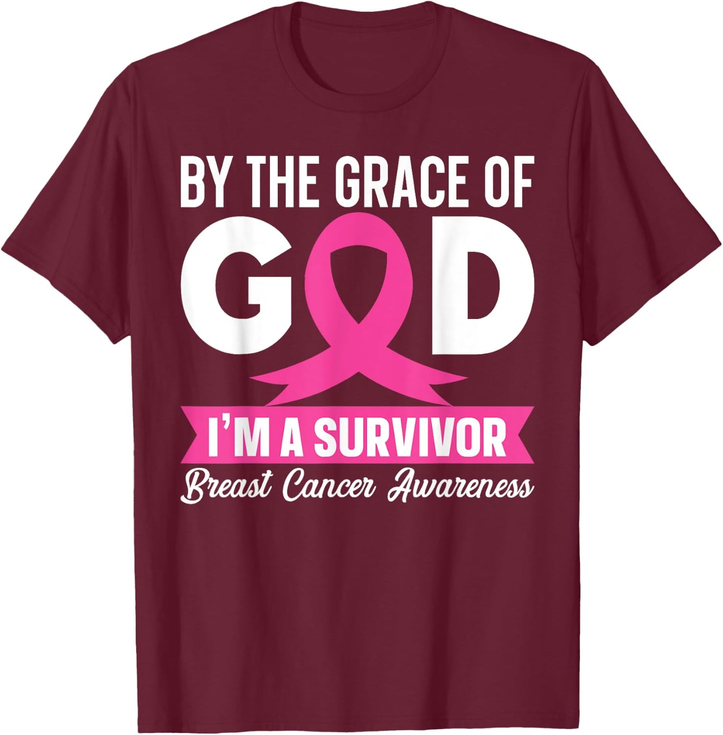 Breast Cancer Awareness Shirt God's Survivor Pink Ribbon T-Shirt - T-Shirt | Maroon