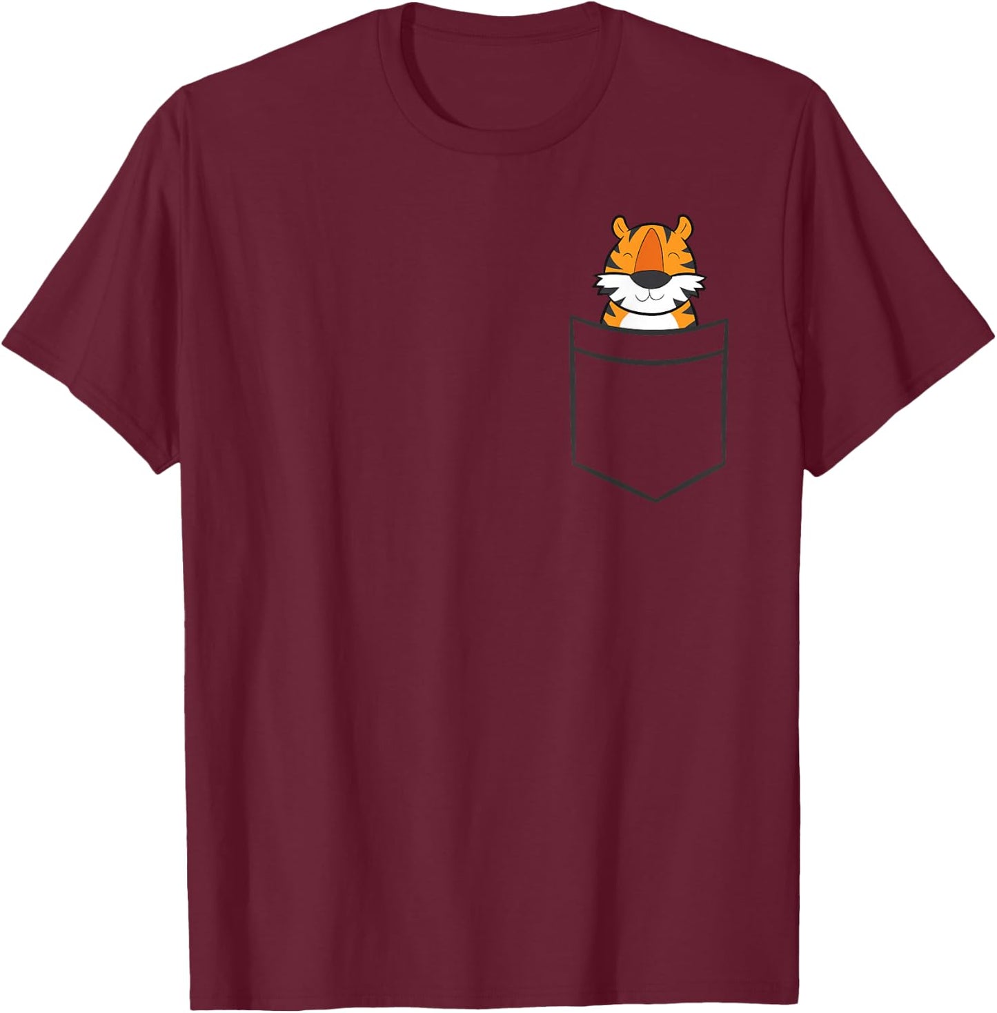 Tiger In a Pocket Cute Pocket Tiger T-Shirt - T-Shirt | Maroon