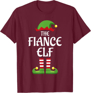 Fiance Elf Family Matching Group Christmas Engaged T-Shirt - T-Shirt | Maroon