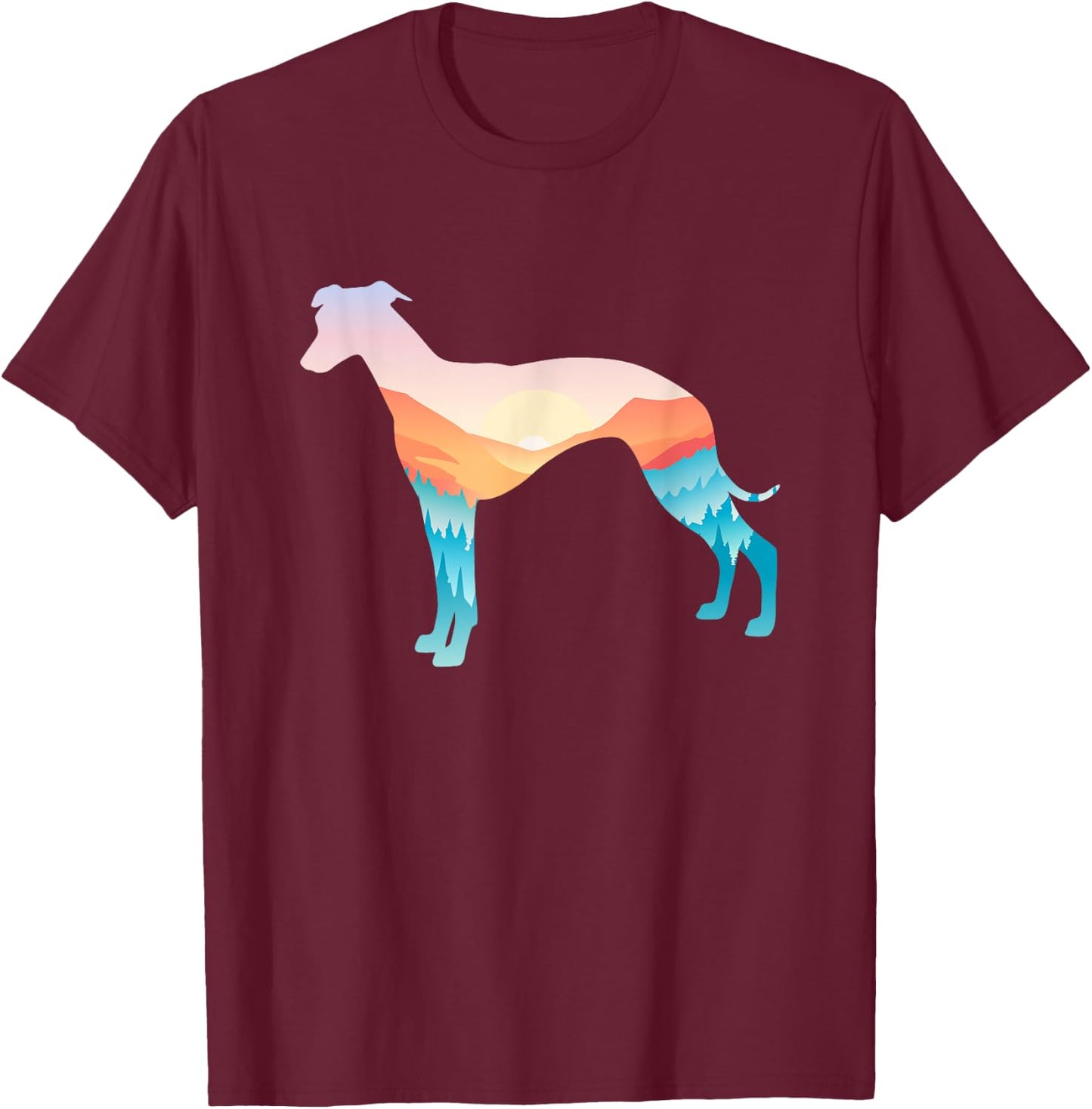 Whippet Nature Hiking Dog Sunrise Adventure T-Shirt - T-Shirt | Maroon