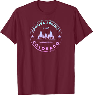 Pagosa Springs Colorado Mountain Town - Retro Mtn Forest T-Shirt - T-Shirt | Maroon