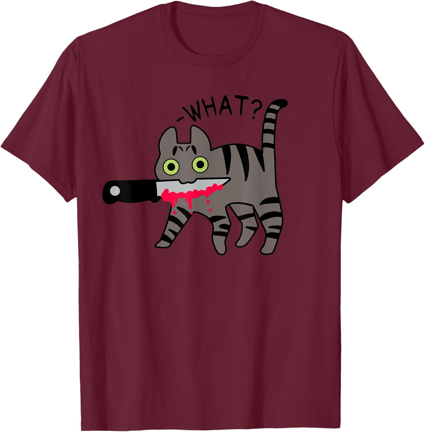 Cat What? Murderous Grey Tabby Cat With Knife Halloween Women T-Shirt - T-Shirt | Maroon