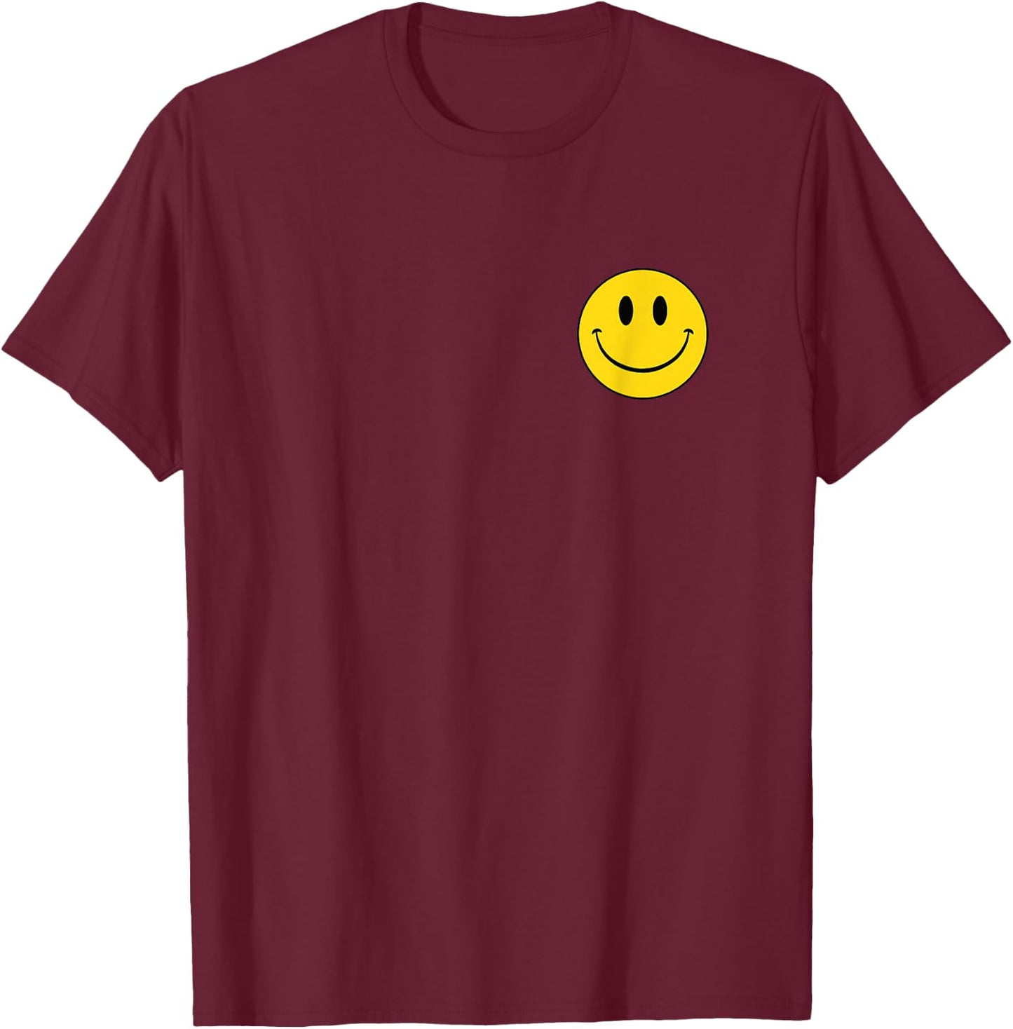 70s Yellow Smile Face Cute Happy Peace Smiling Face T-Shirt - T-Shirt | Maroon