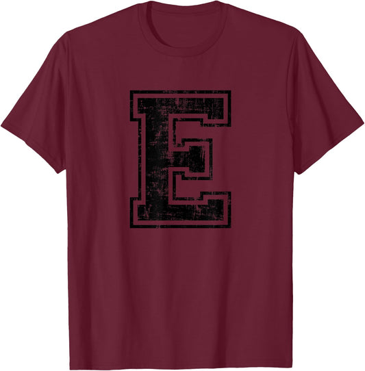 Letter E Uppercase Alphabet Initial School College Varsity T-Shirt - T-Shirt | Maroon