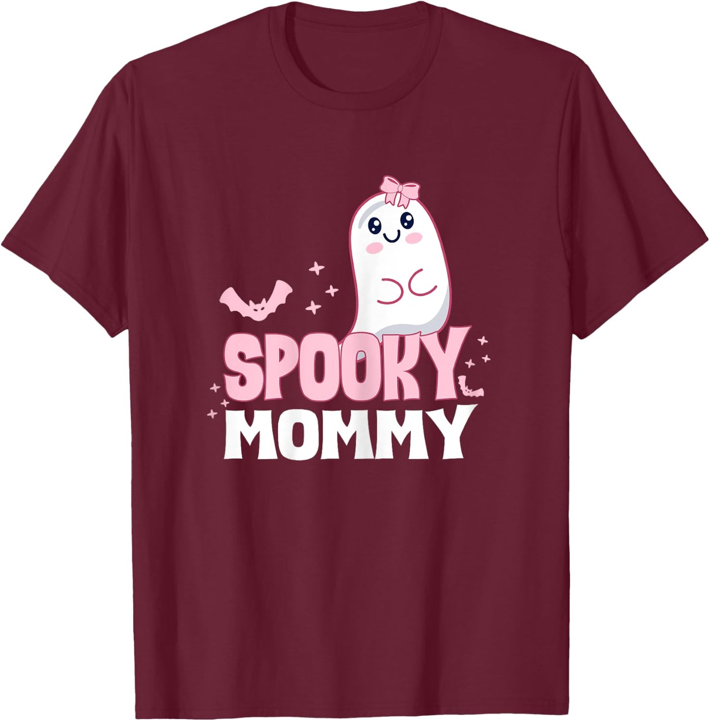 Spooky Mommy Family Cute Pink White Ghost Boo Halloween T-Shirt - T-Shirt | Maroon