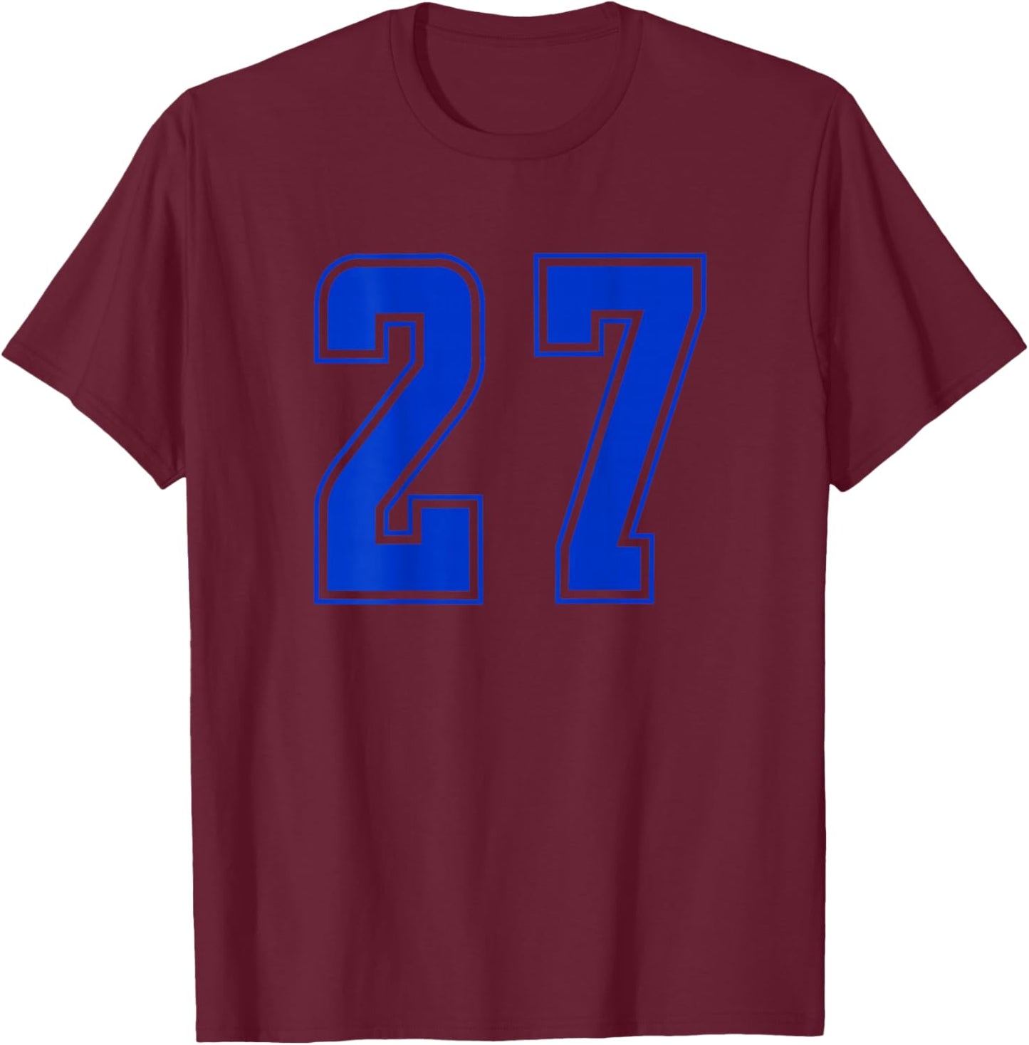 Blue Royal Number 27 Team Junior Sports Numbered Uniform T-Shirt - T-Shirt | Maroon