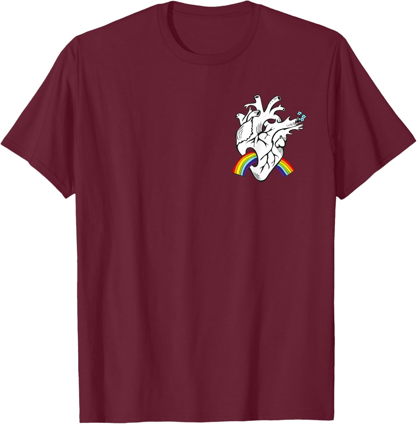 Anatomical heart, , rainbow, Valentine's Day T-Shirt - T-Shirt | Maroon