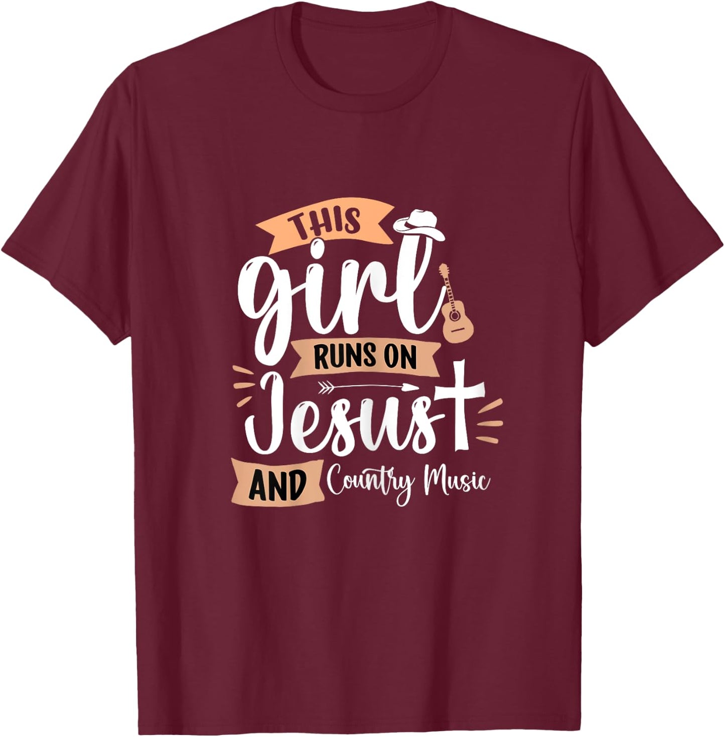 This Girl runs on Jesus and Country Music Christian Girls T-Shirt - T-Shirt | Maroon