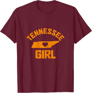 Tennessee Heart Nashville Memphis TN State Map Girl T-Shirt - T-Shirt | Maroon