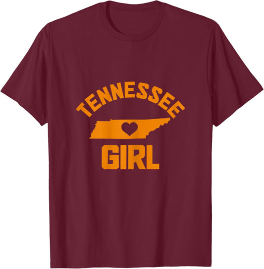 Tennessee Heart Nashville Memphis TN State Map Girl T-Shirt - T-Shirt | Maroon