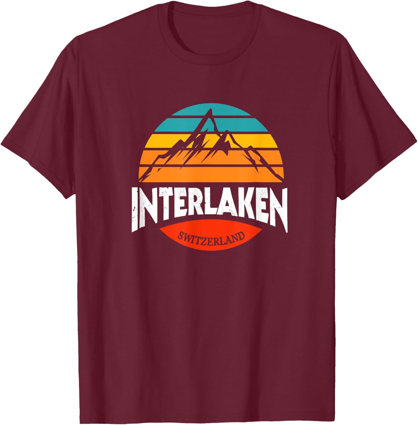 Interlaken Switzerland Mountains Bernese Alps Swiss Retro T-Shirt - T-Shirt | Maroon
