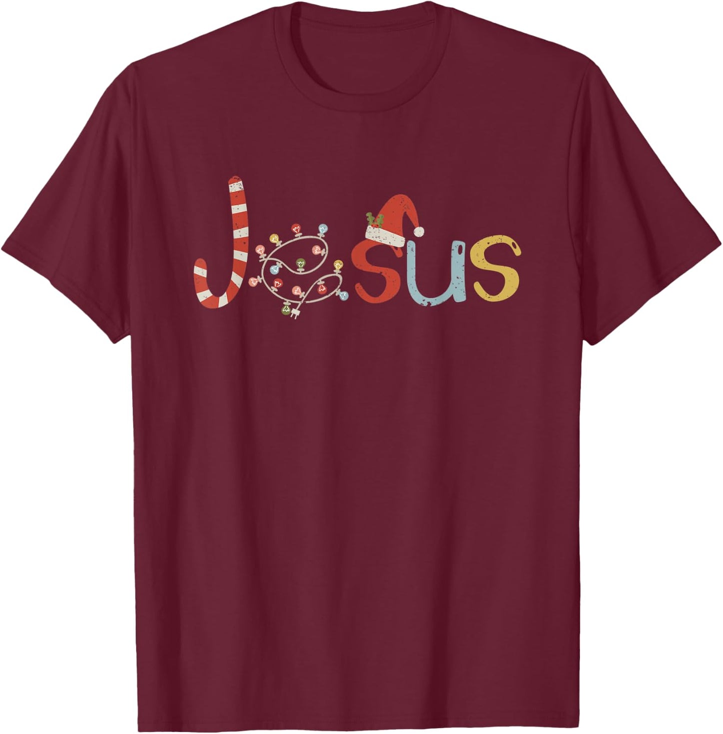 Jesus Candy Cane Funny Christmas Loves Christ Religous T-Shirt - T-Shirt | Maroon