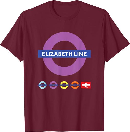 Elizabeth Line UK Train Symbol Britain Railway Colorful Icon T-Shirt - T-Shirt | Maroon